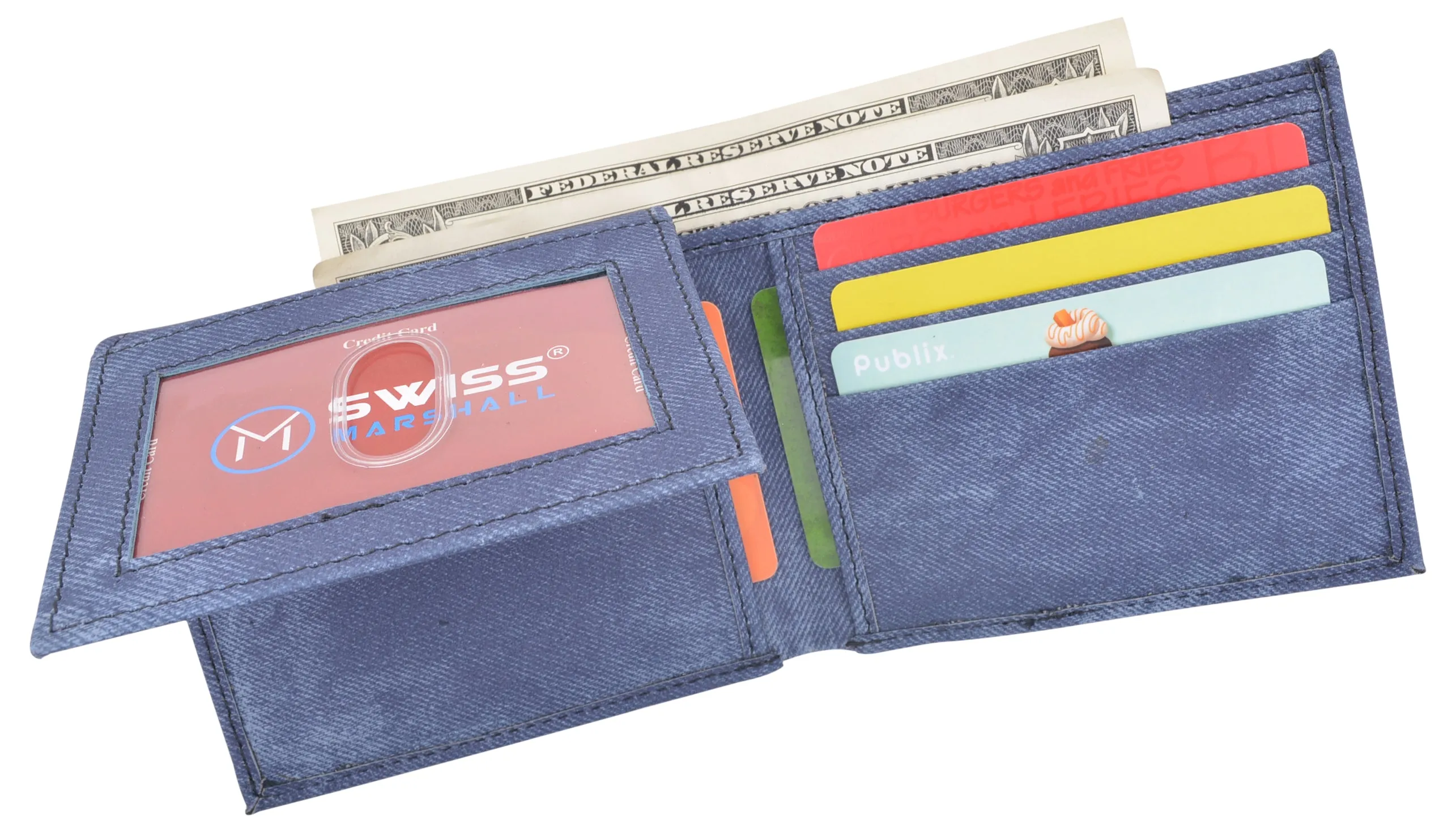Swiss Marshall RFID Blocking Men's Vegan Leather 2 ID Windows Bifold Wallet