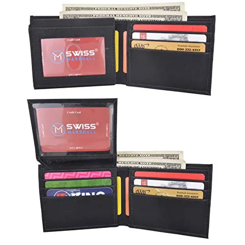 Swiss Marshall RFID Blocking Men's Vegan Leather 2 ID Windows Bifold Wallet