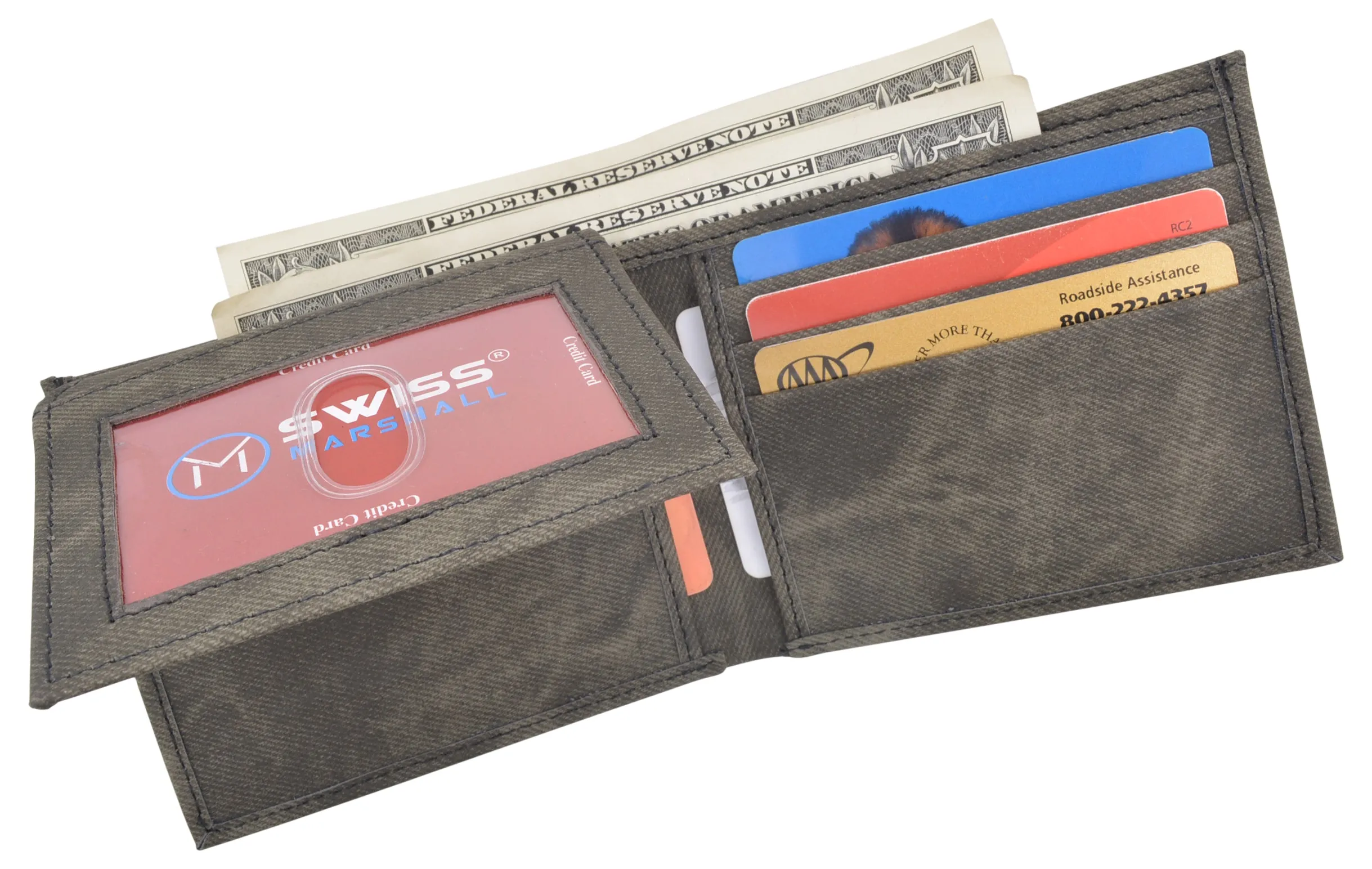 Swiss Marshall RFID Blocking Men's Vegan Leather 2 ID Windows Bifold Wallet