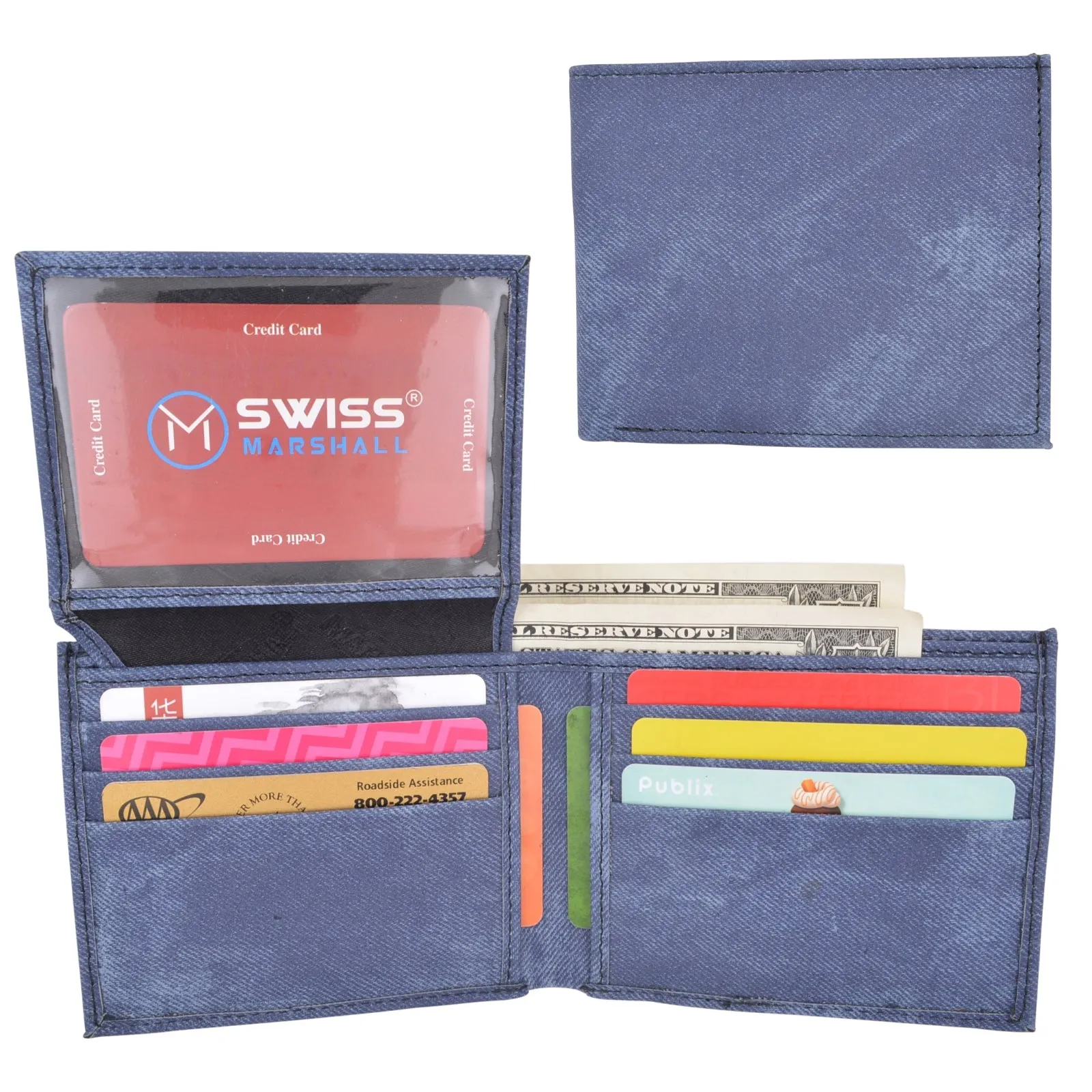 Swiss Marshall RFID Blocking Men's Vegan Leather 2 ID Windows Bifold Wallet