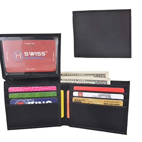 Swiss Marshall RFID Blocking Men's Vegan Leather 2 ID Windows Bifold Wallet