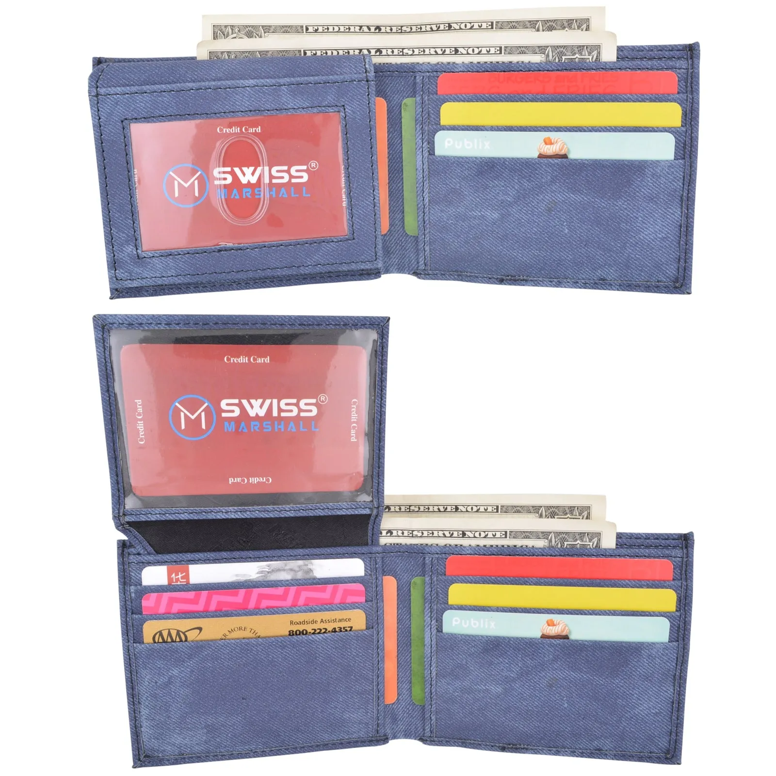 Swiss Marshall RFID Blocking Men's Vegan Leather 2 ID Windows Bifold Wallet