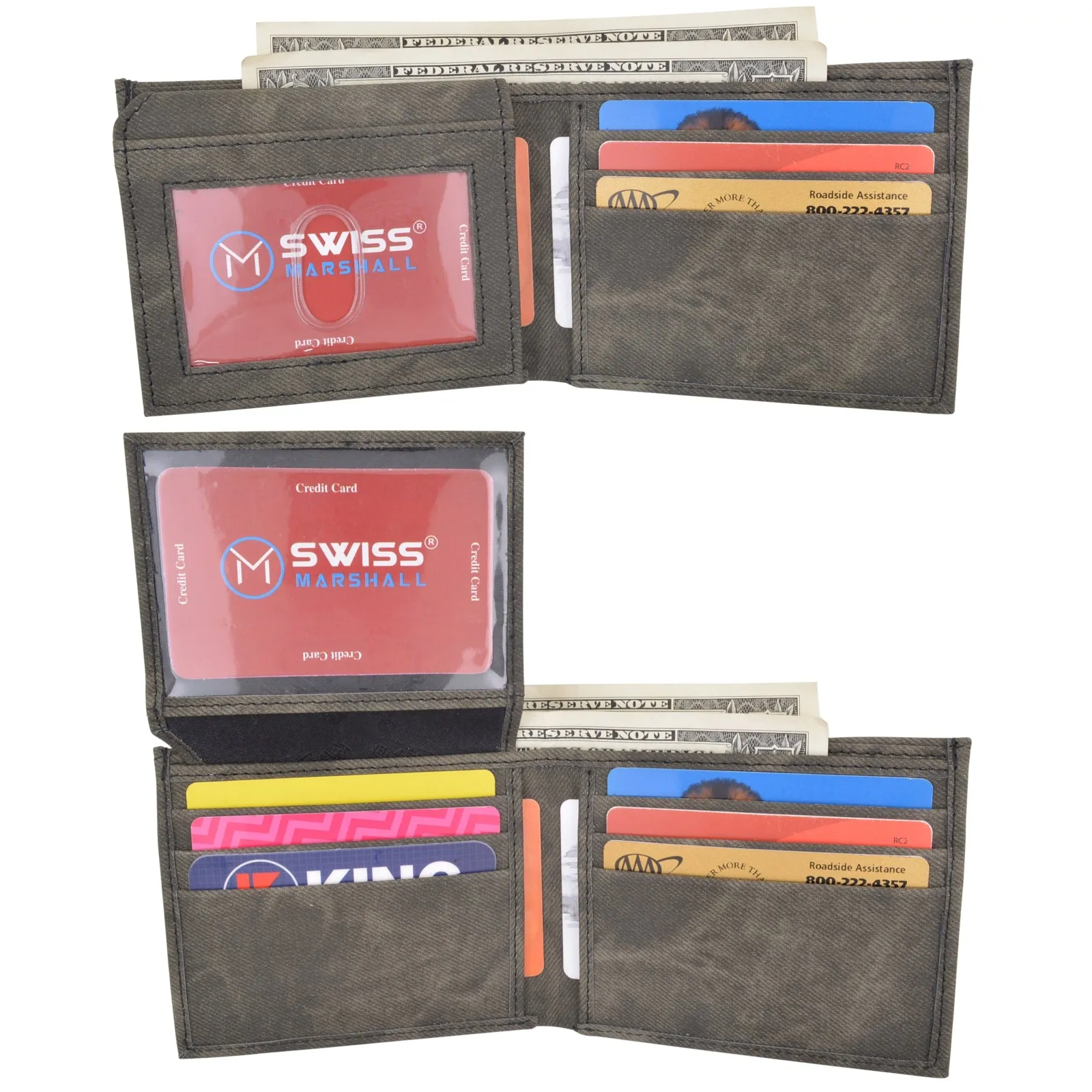 Swiss Marshall RFID Blocking Men's Vegan Leather 2 ID Windows Bifold Wallet