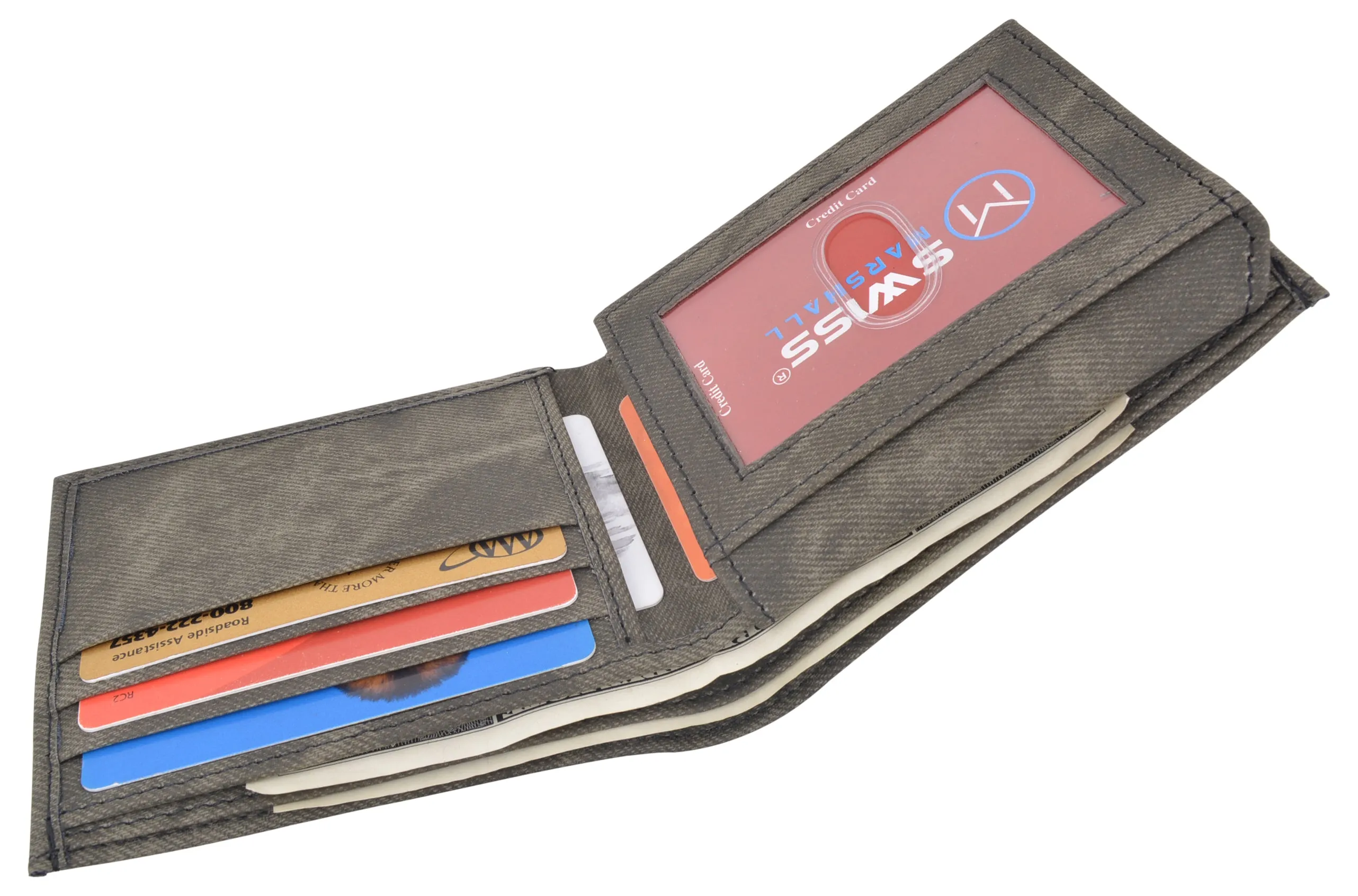 Swiss Marshall RFID Blocking Men's Vegan Leather 2 ID Windows Bifold Wallet