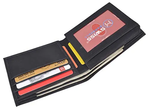 Swiss Marshall RFID Blocking Men's Vegan Leather 2 ID Windows Bifold Wallet