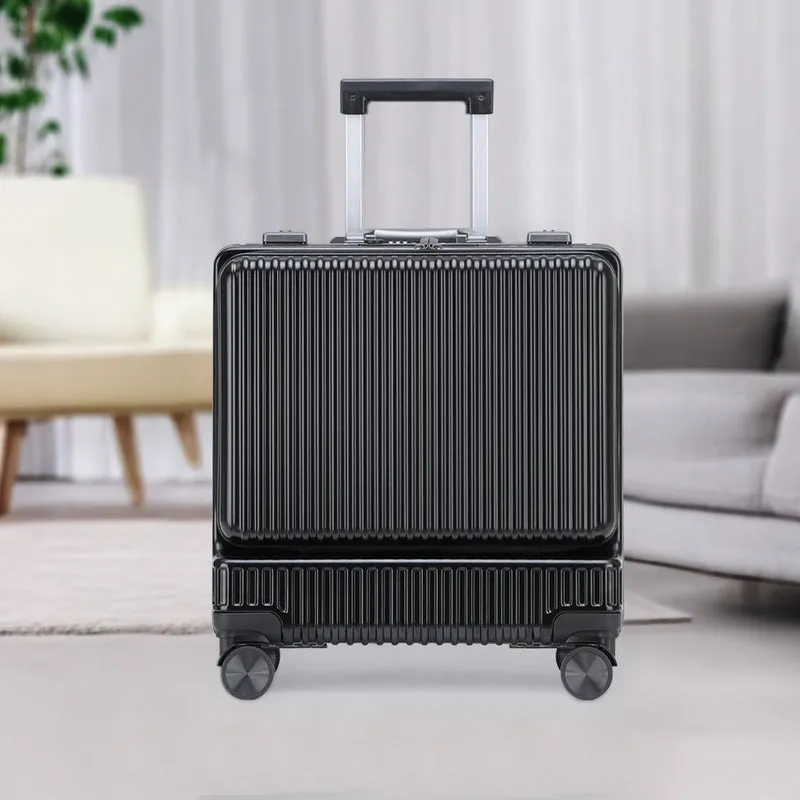 THE CLOWNFISH JetSetter Series Carry-On Luggage PolyCarbonate Hard Case Suitcase Eight Spinner Wheel 14 inch Laptop Trolley Bag with TSA Lock & USB Charging port- Black (47 cm-18.5 inch)