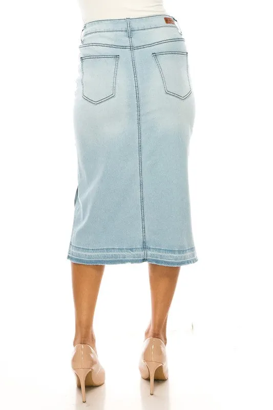 Tiered Light Indigo Wash Denim Skirt