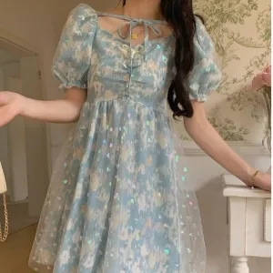 Tinsel Cloud  Dress Mermaidcore Kawaii Academia Y2K Cottagecore Coquette Fairycore Dollette Princesscore