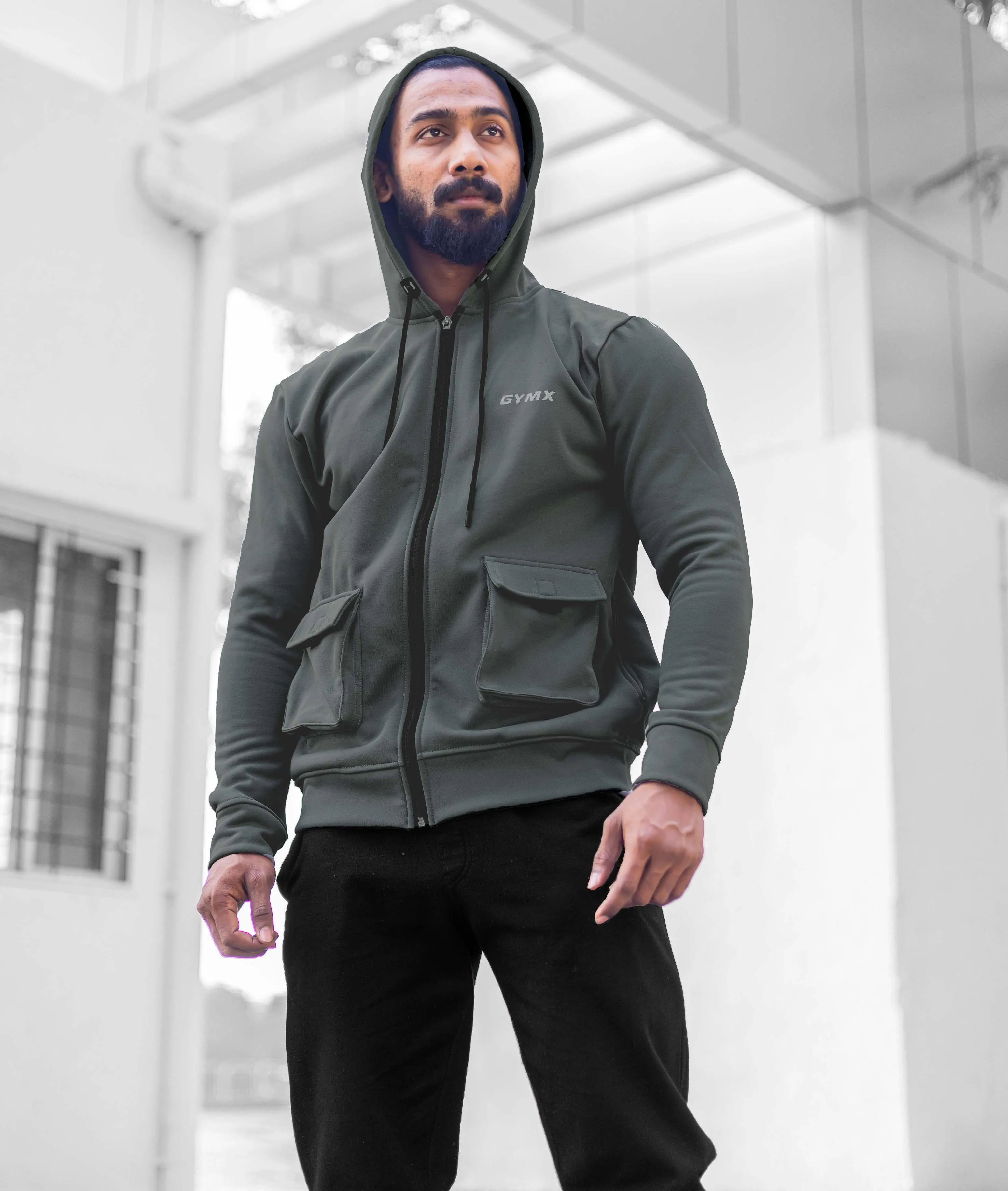 Ultimate Cargo Hoodie: Greenish Grey (4 Pockets)
