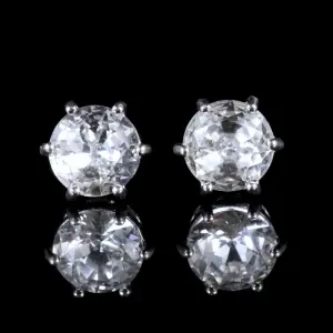 Vintage Paste Stone Solitaire Stud Earrings Platinum Plated