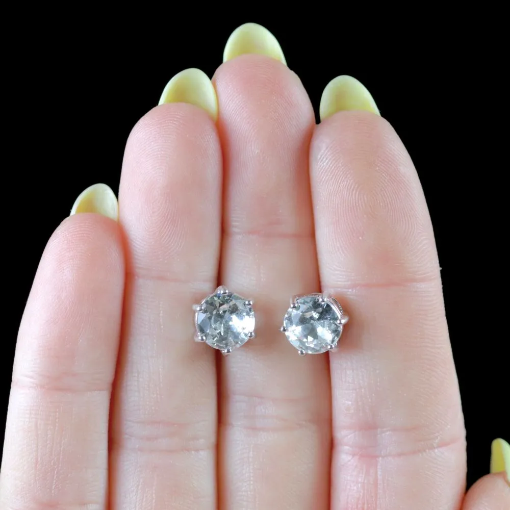 Vintage Paste Stone Solitaire Stud Earrings Platinum Plated