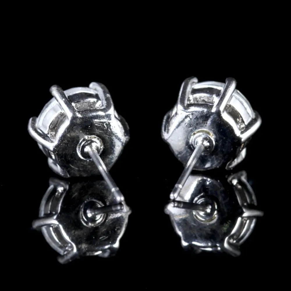 Vintage Paste Stone Solitaire Stud Earrings Platinum Plated