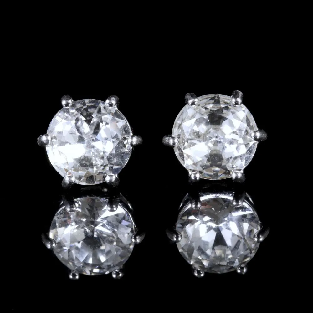 Vintage Paste Stone Solitaire Stud Earrings Platinum Plated