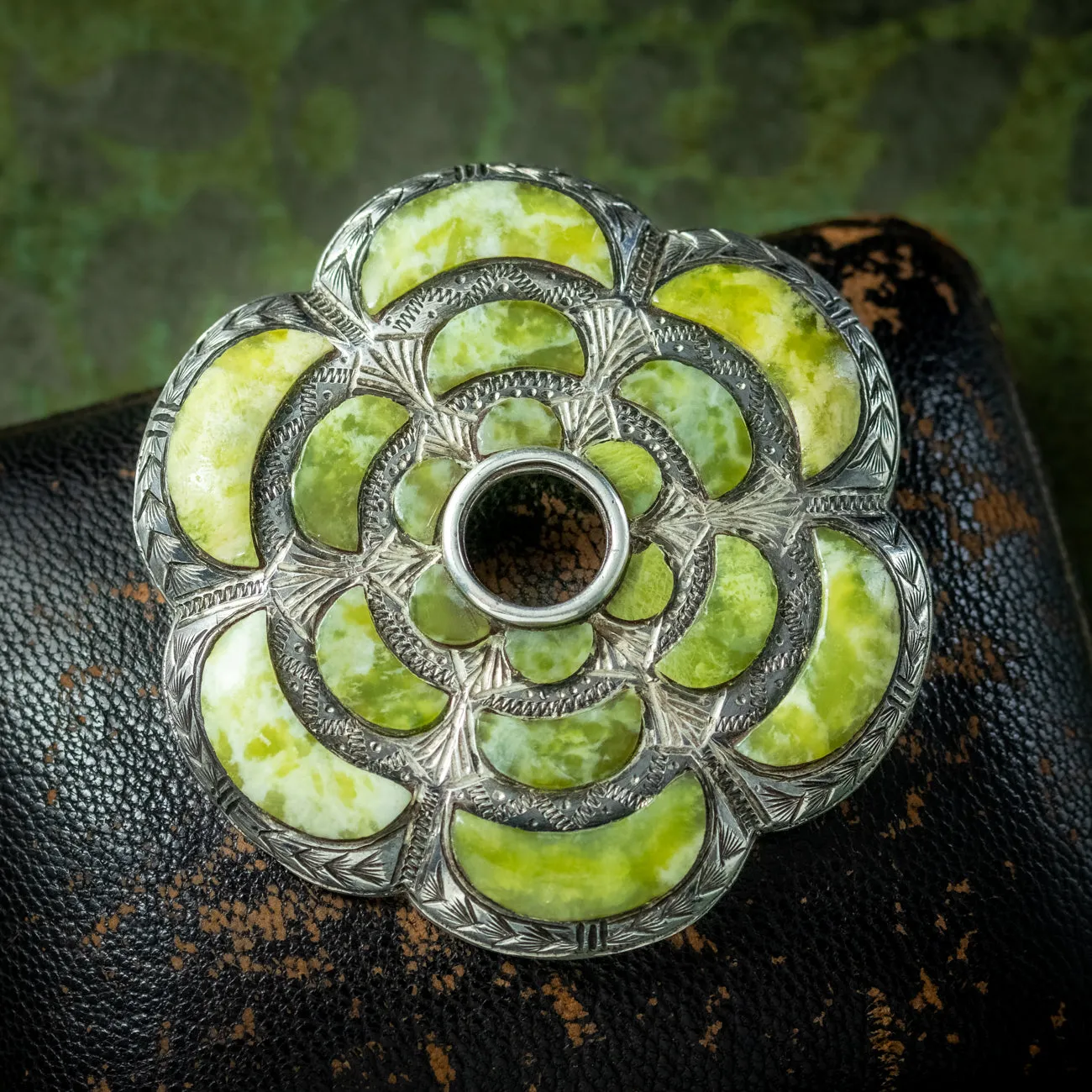 Vintage Scottish Iona Marble Brooch Sterling Silver Dated 1953