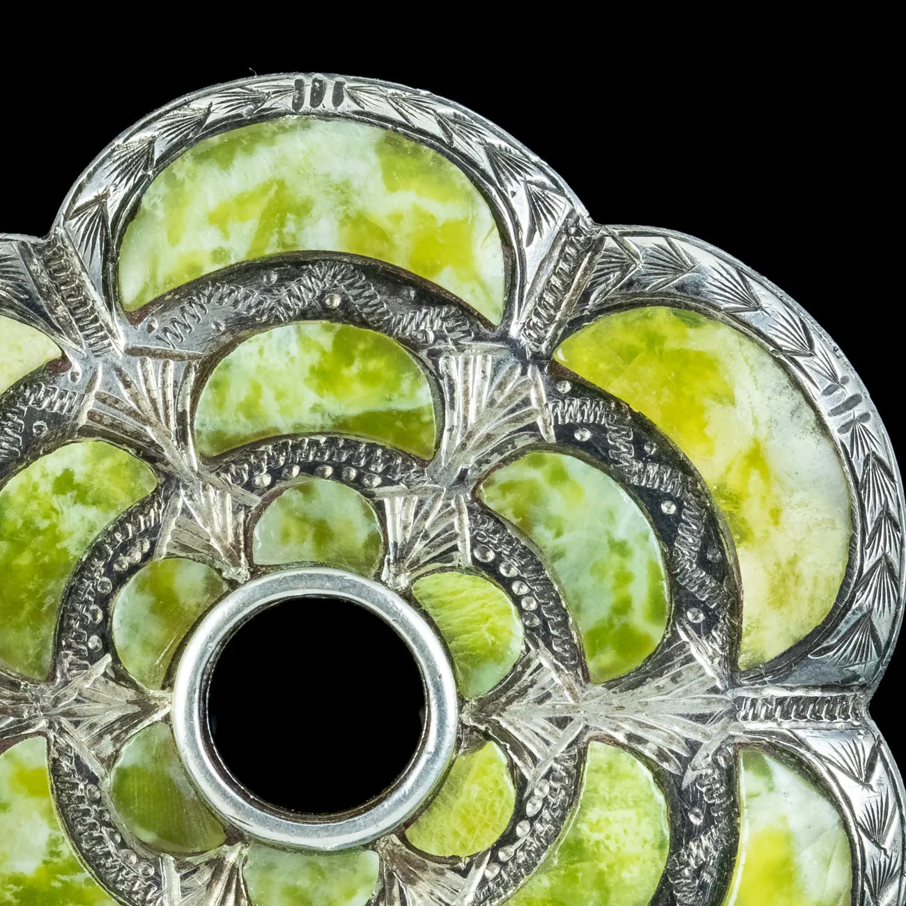 Vintage Scottish Iona Marble Brooch Sterling Silver Dated 1953
