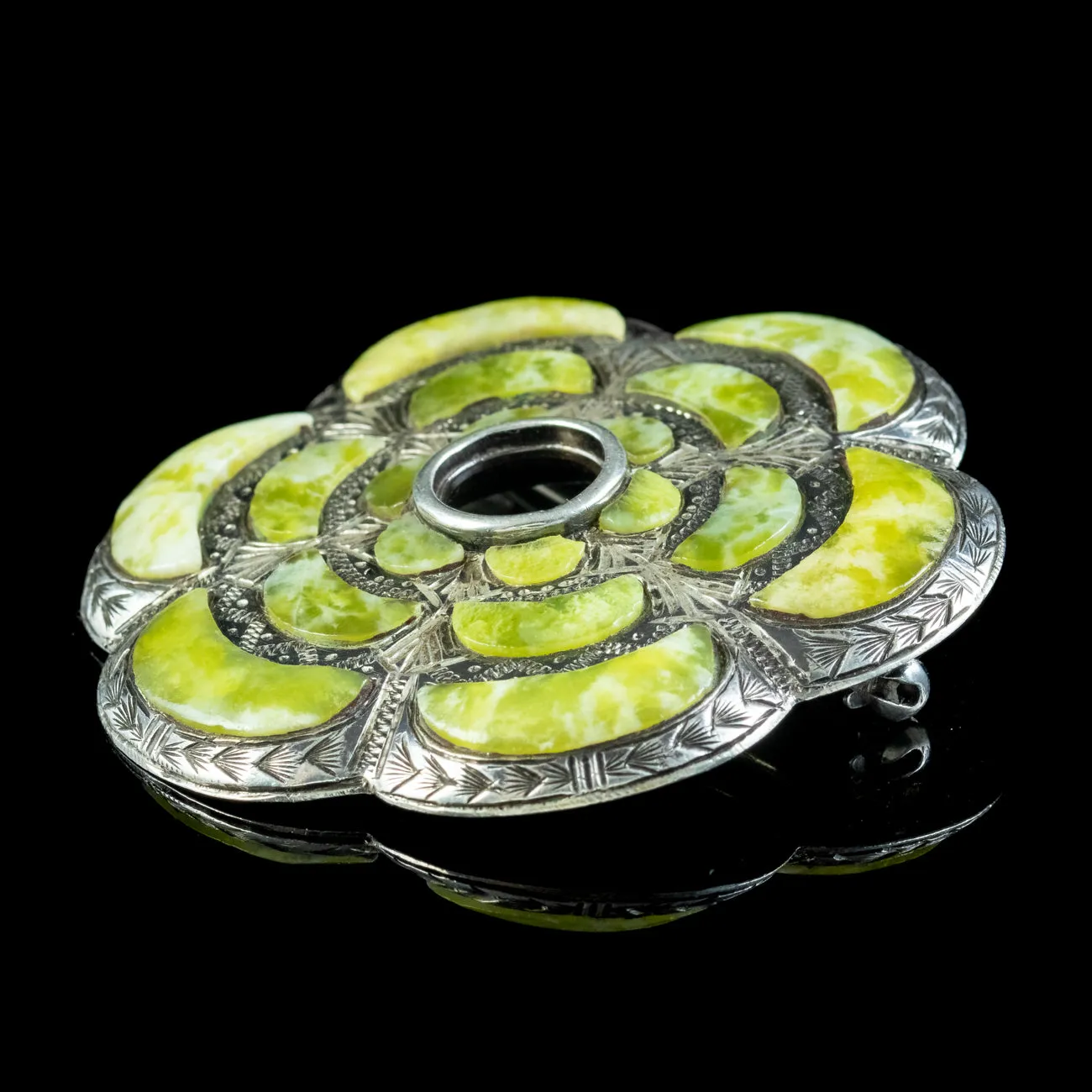 Vintage Scottish Iona Marble Brooch Sterling Silver Dated 1953