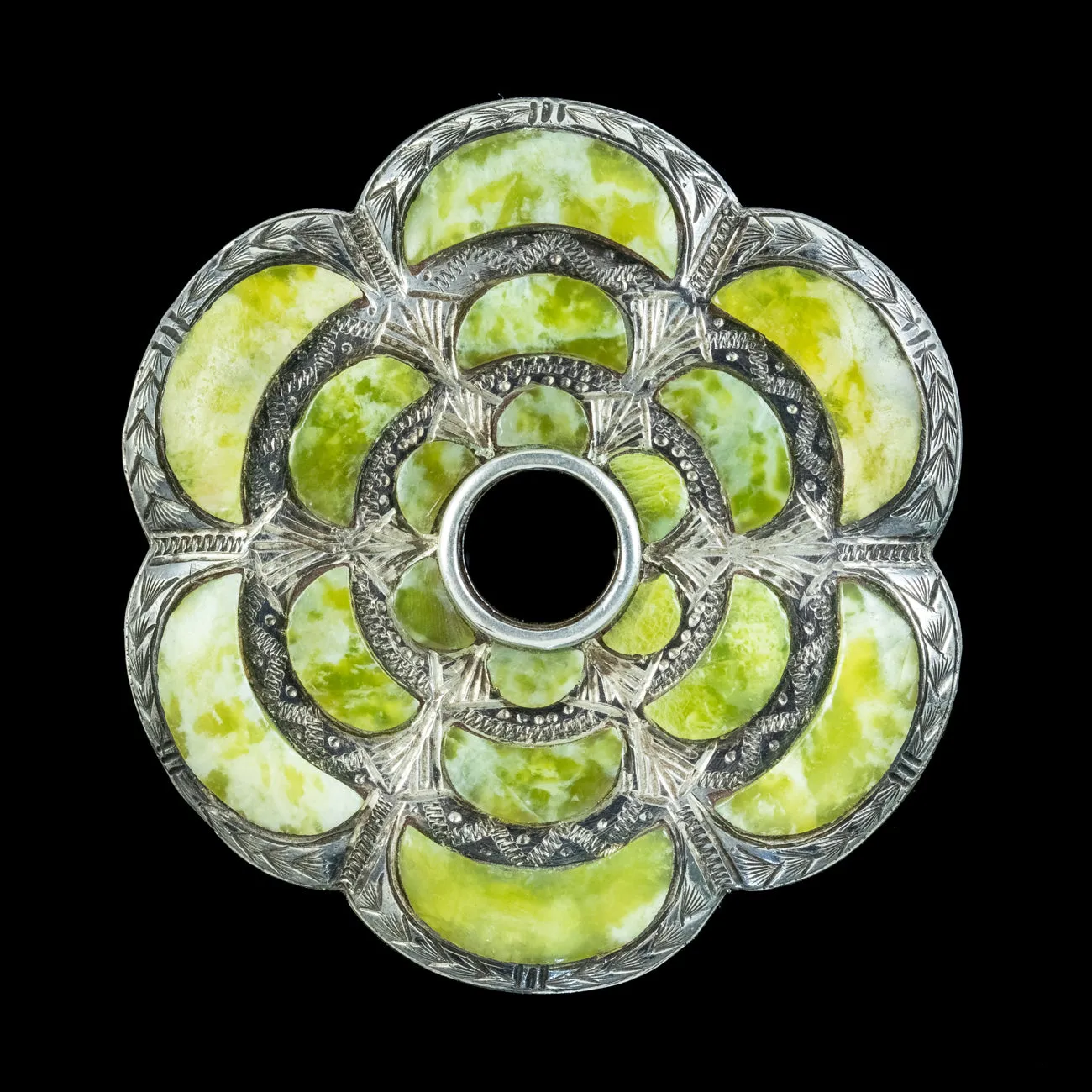 Vintage Scottish Iona Marble Brooch Sterling Silver Dated 1953