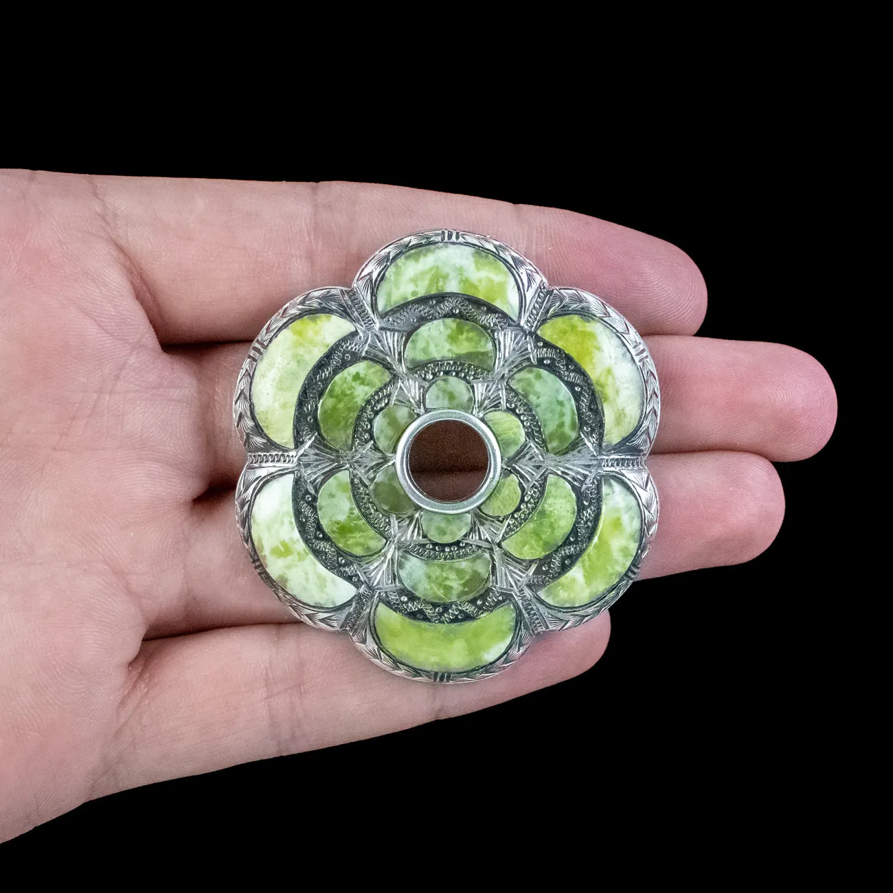 Vintage Scottish Iona Marble Brooch Sterling Silver Dated 1953
