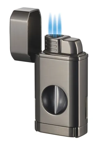 Visol Diablo Triple Torch Flame Lighter w/ Spring V Cutter - Gunmetal