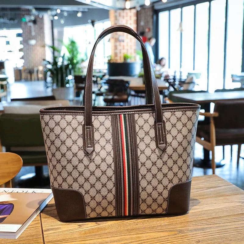 Women's Eco Leather Designer Plaid Shoulder Tote Bags