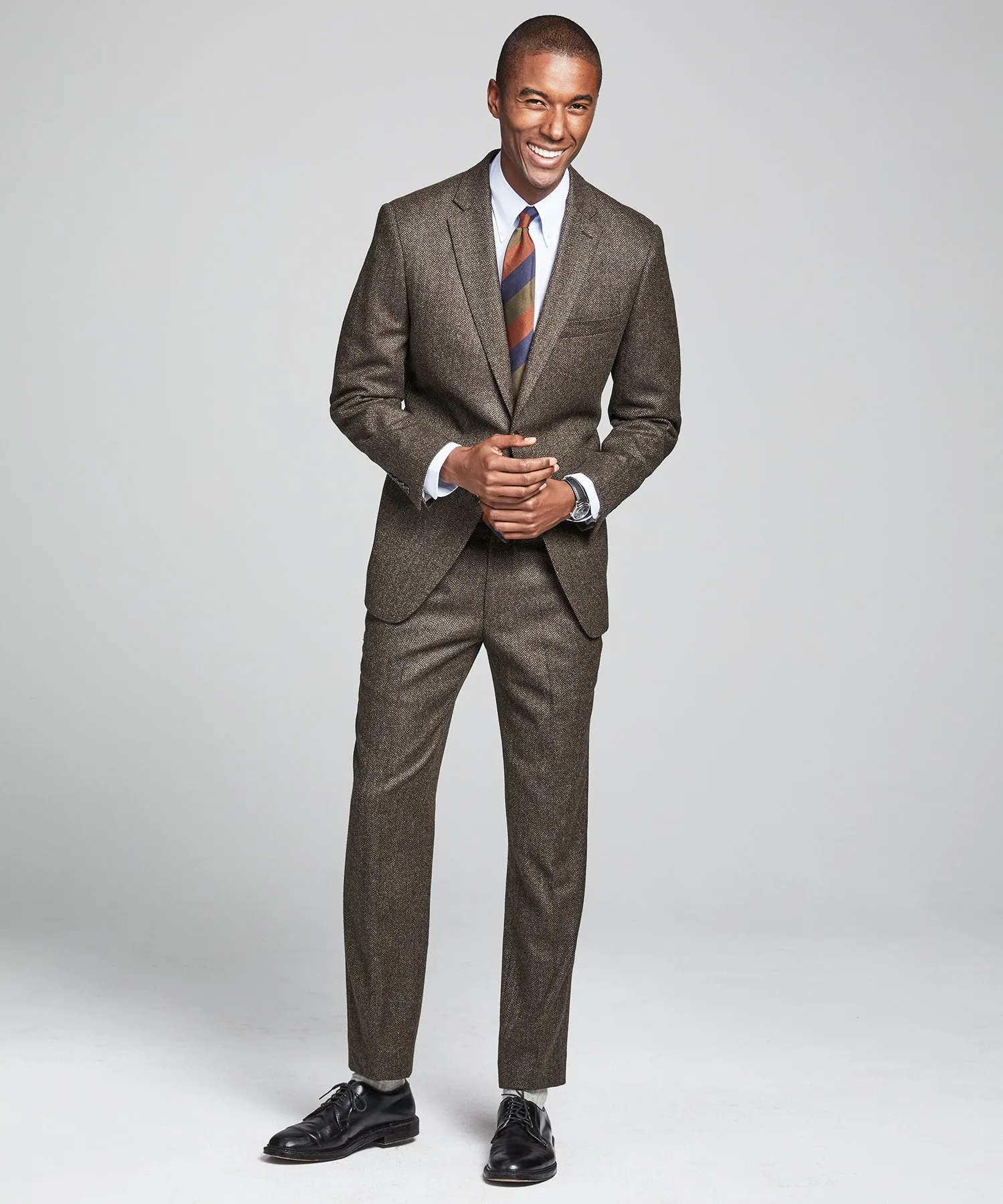 Wool Cashmere Herringbone Sutton Suit Jacket in Olive