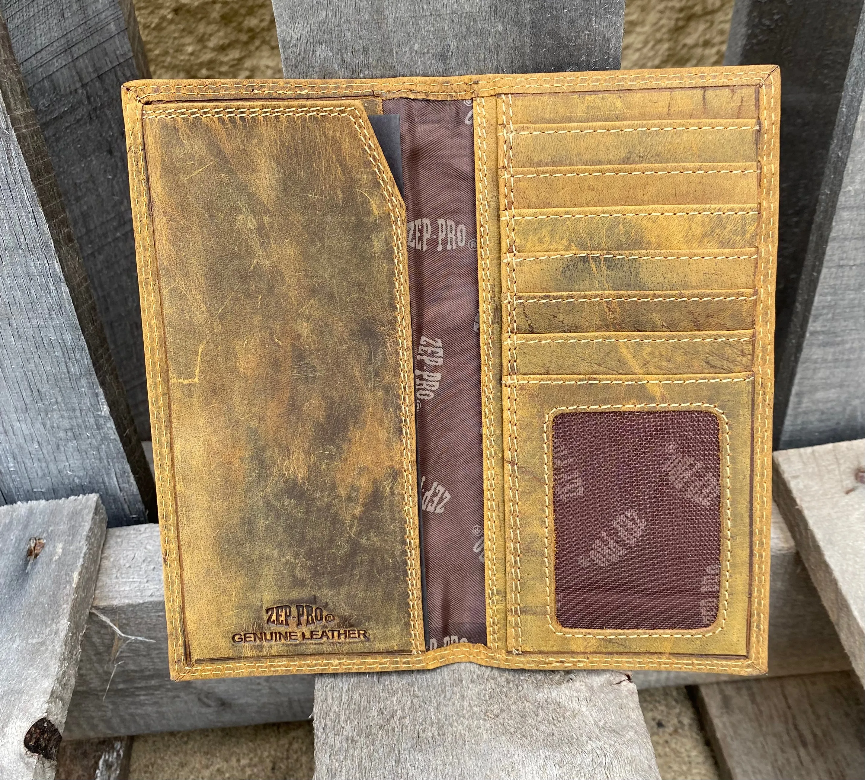 Zep Pro IWT4VINT-MSU Mississippi State University Bulldogs Vintage Brown “Crazy Horse” Leather Tall Wallet